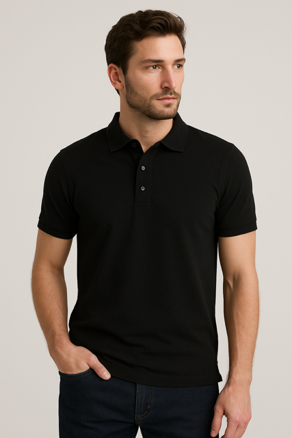 Poloshirt 100% gekamd piqué 220 g/m² - Zwart