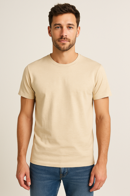 T-shirt van 100% Voorgekrompen Biologisch Katoen - Beige cream