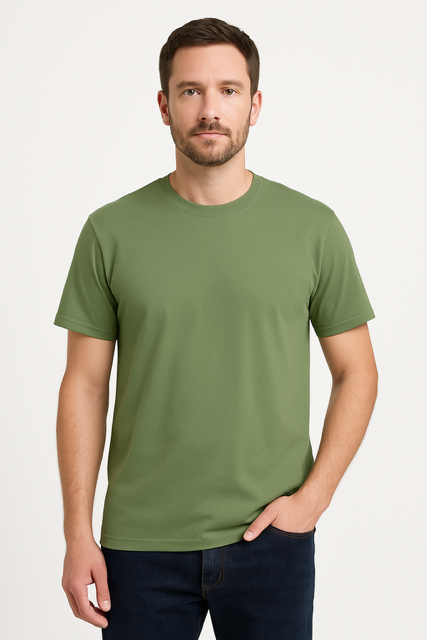 T-shirt van 100% Voorgekrompen Biologisch Katoen - Amandelgroen